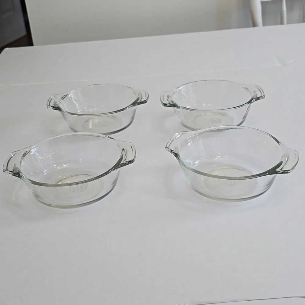 Vintage Set Of 4 L'Ovenware 12 Oz Casserole Clear Round Glass Dish